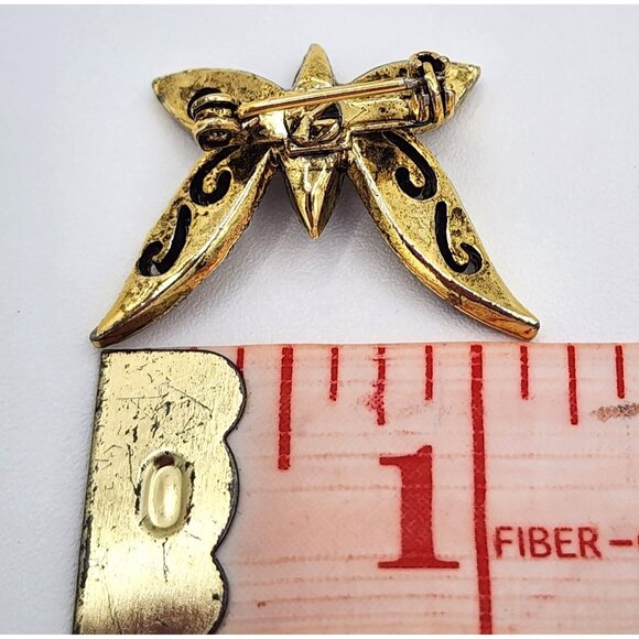 Vintage Butterfly Art Nouveau Brooch Pin With Amber Stone & Filigree Detailing - Picture 3 of 4